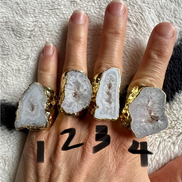 Gold Geode Quartz Crystal Ring - Picture 3 of 5